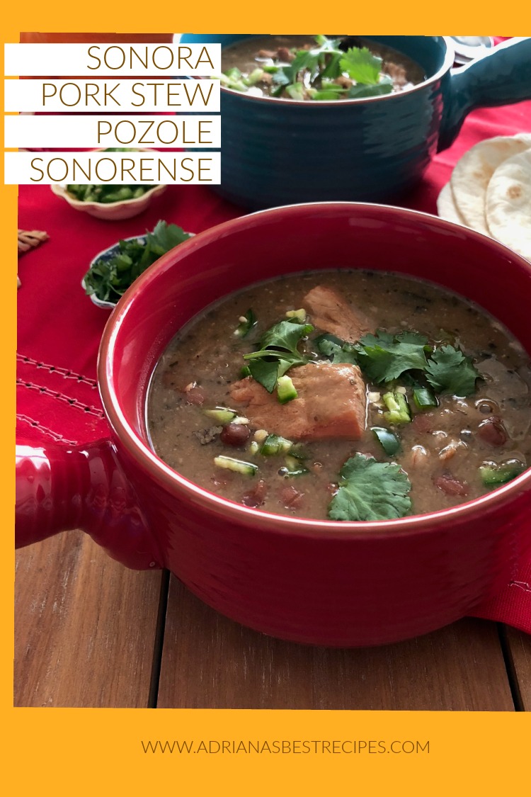 Sonora Pork Stew or Pozole Sonorense made with fresh pork loin, pinto beans and wheat