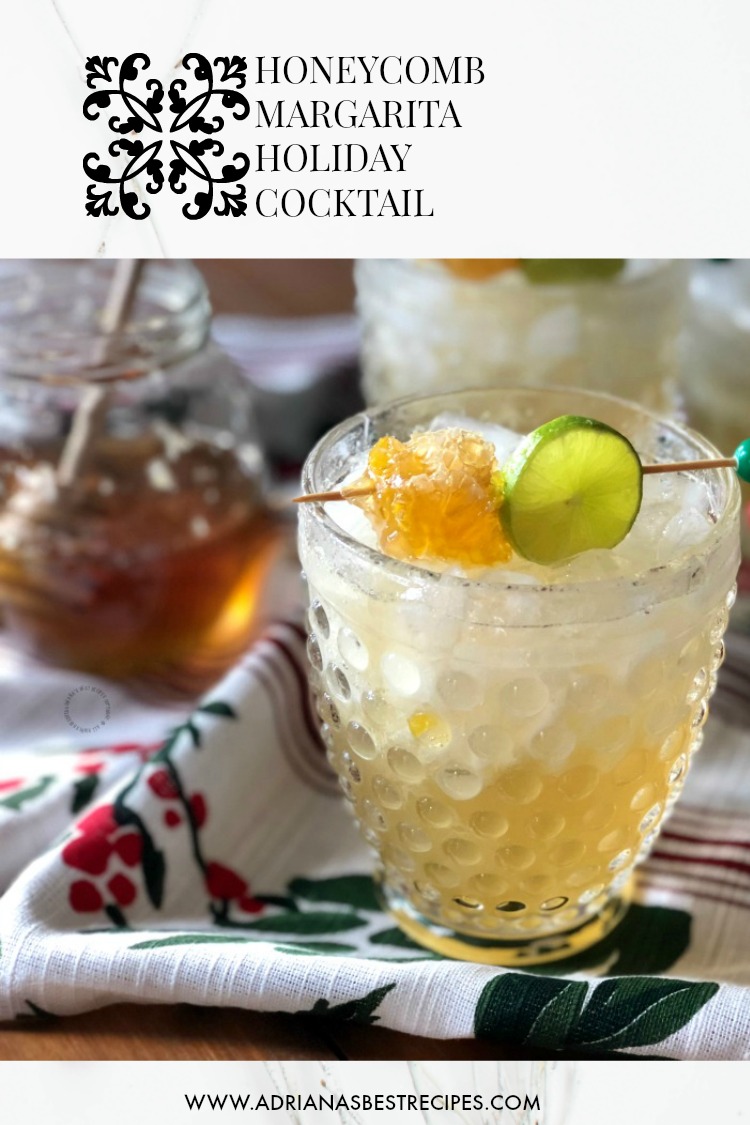 This honeycomb margarita has fresh key lime juice, tequila blanco, orange liqueur and a syrup made with Don Victor® Honey and the edible honeycomb