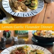 A Lemon Garlic Flounder paired with Basil Tomato Quinoa Salad and Roasted Zucchini