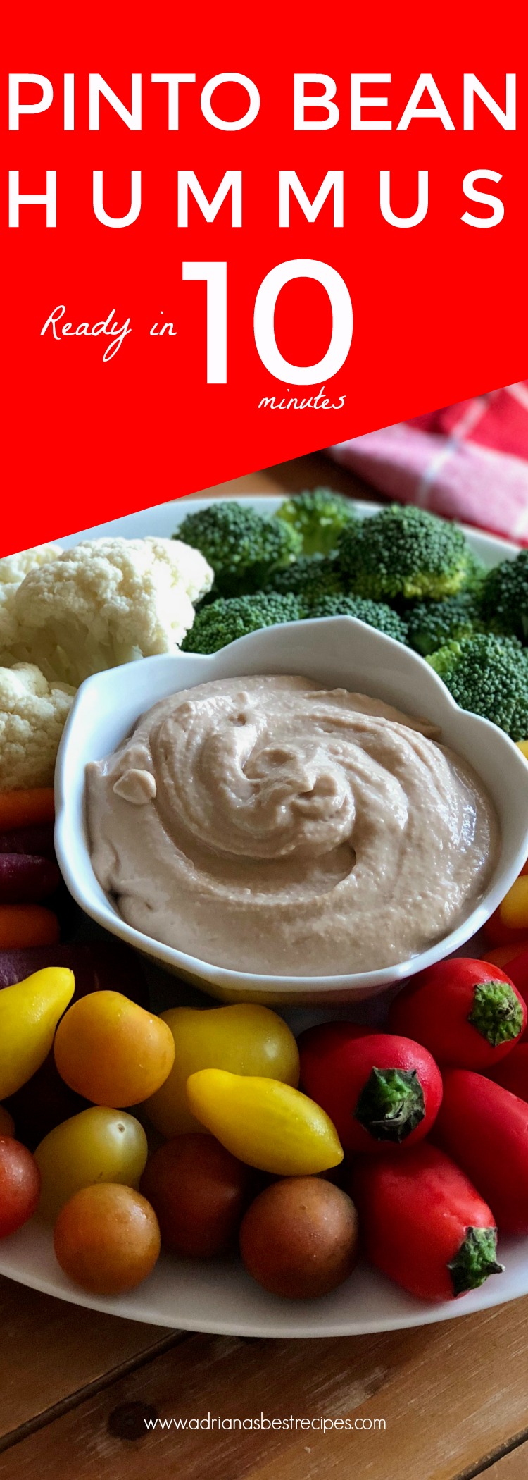 Pinto bean hummus paired with a crudité of veggies