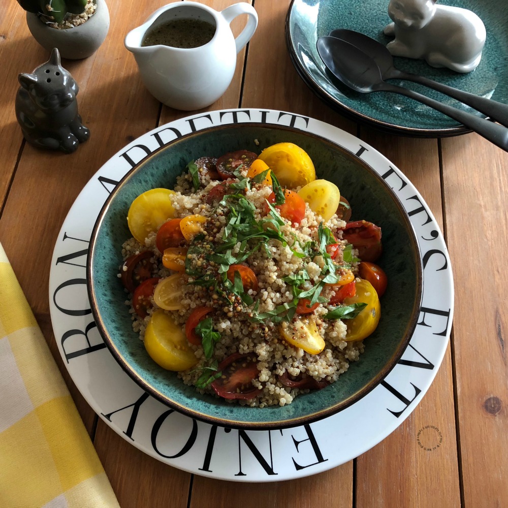 A wholesome side dish for Lent Italian Warm Basil Tomato Quinoa Salad