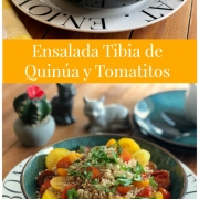 Una ensalada tibia de quinua y tomatitos acompañada de una vinagreta de mostaza