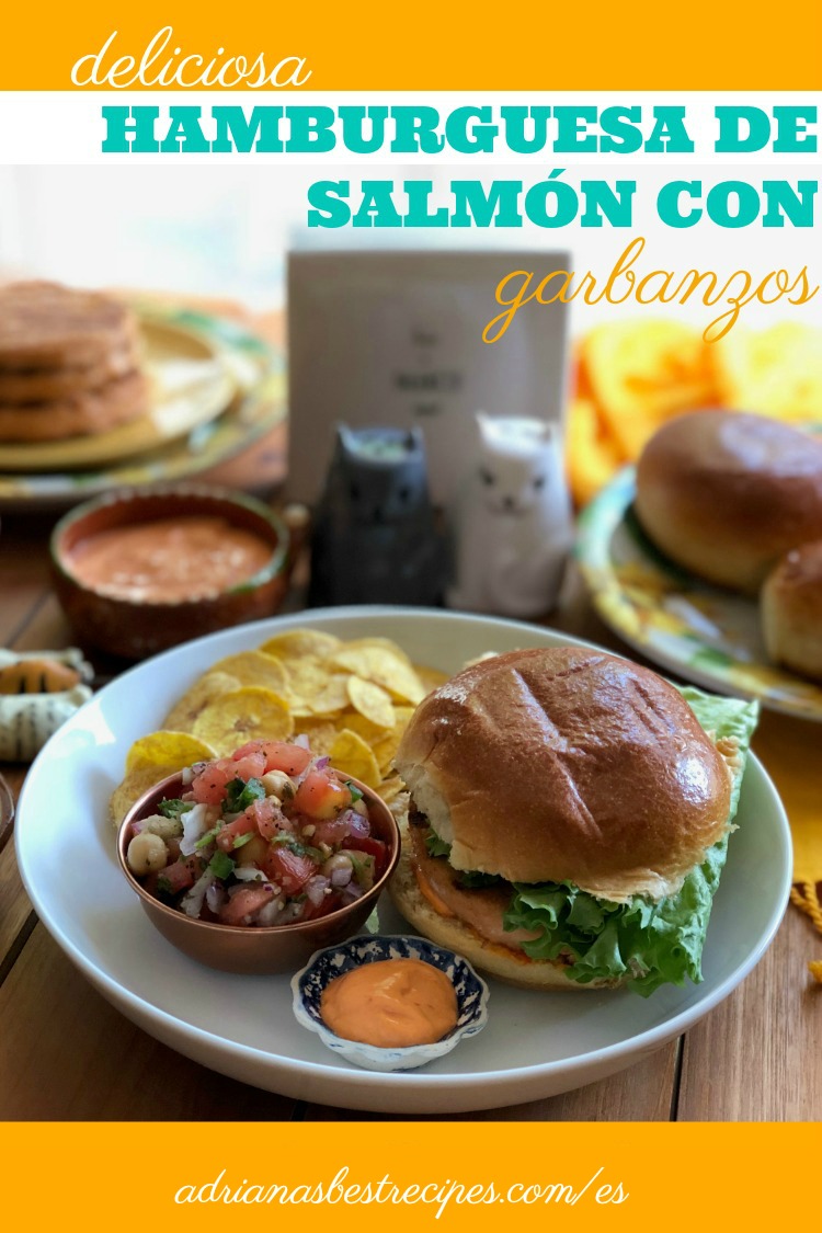 Deliciosa hamburguesa de salmon con garbanzos