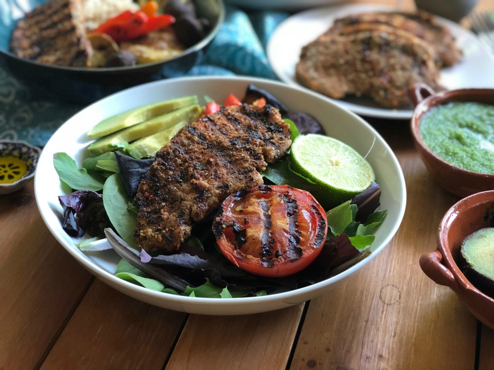 Grilled smokey boneless pork chops salad