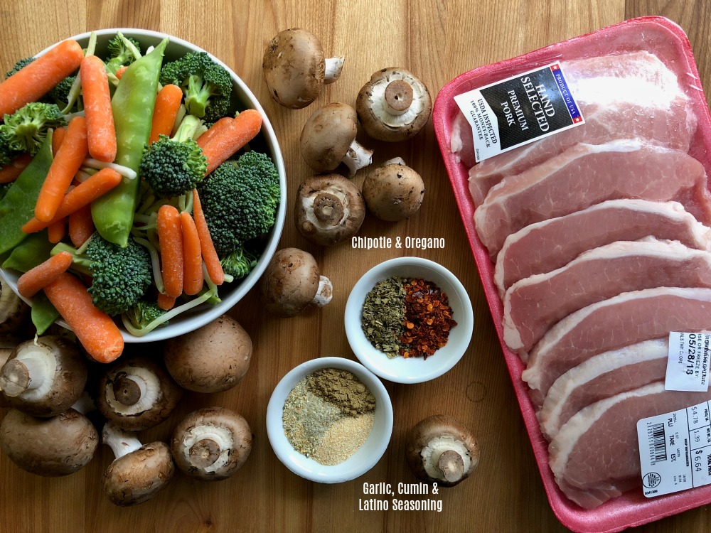 Ingredients for making the Grilled Smokey Boneless Pork Chops dinner