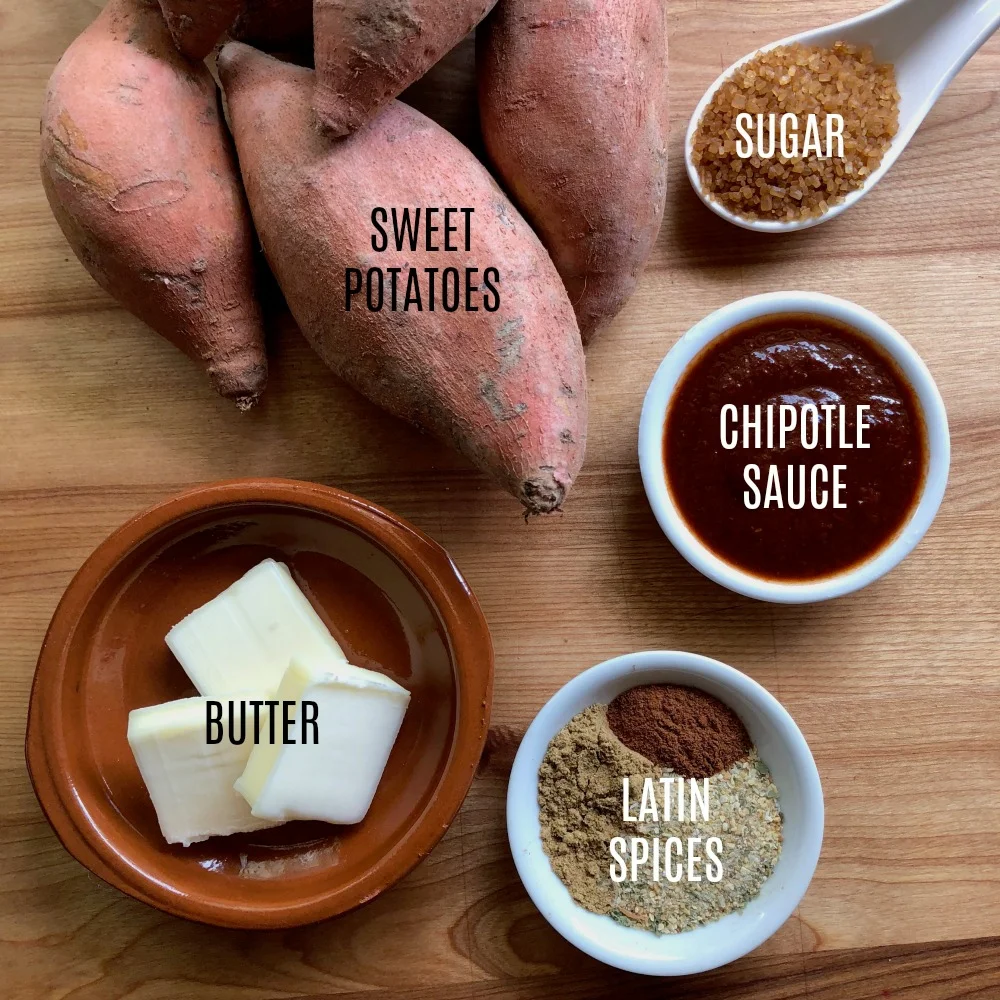 Ingredients for making the best chipotle butter sweet potatoes