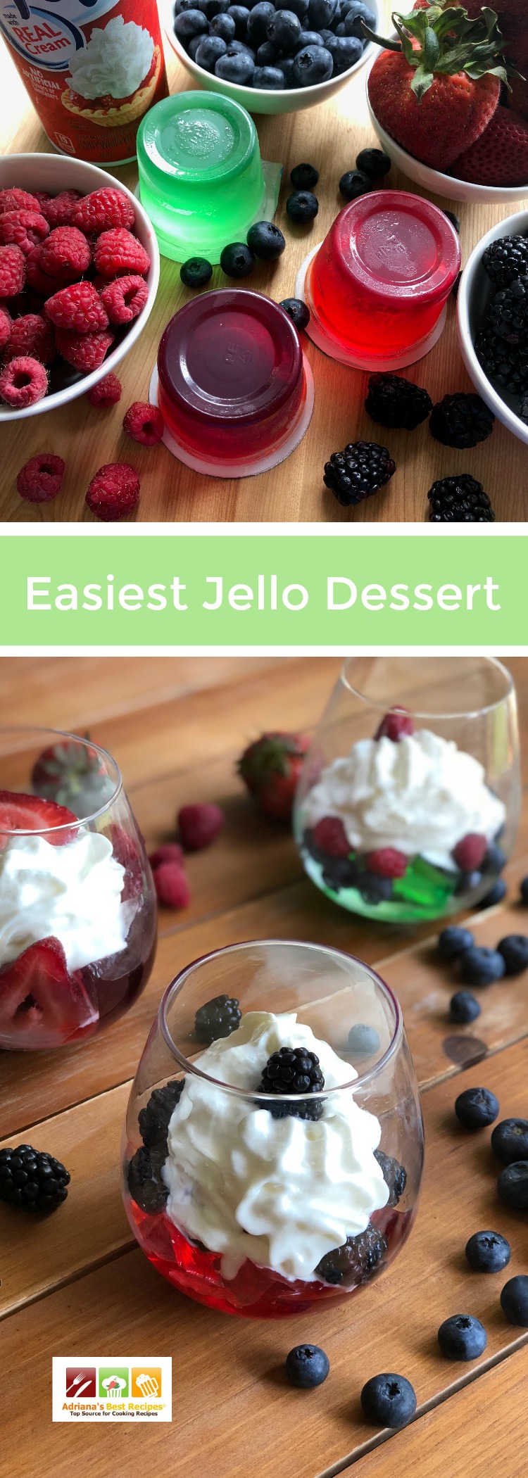 This is the easiest Jello Dessert ever. Made with ready to use jello, whipped cream and seasonal fruits.