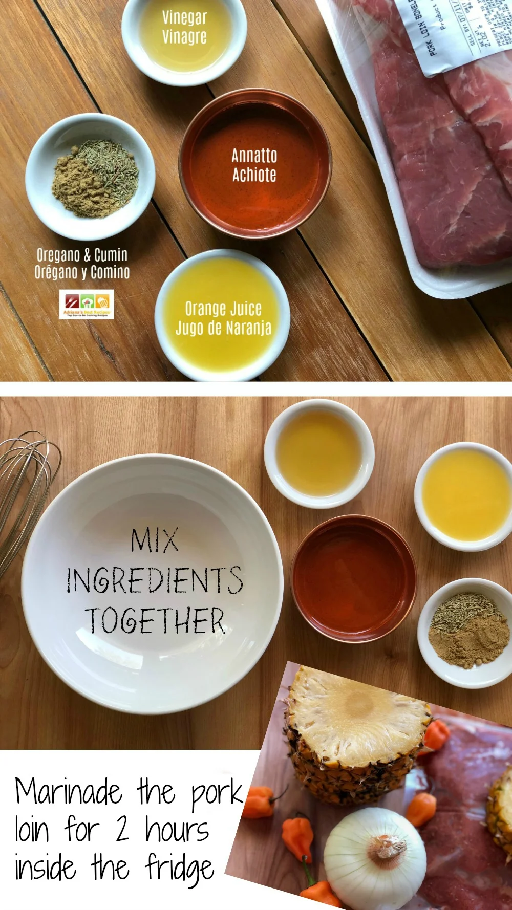Steps for making the marinade for the pork tacos al pastor Steps for making the pastor marinade