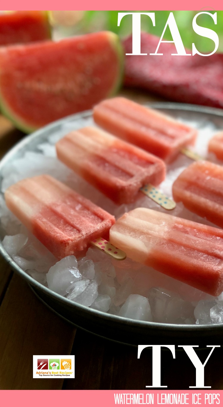 Watermelon lemonade ice pops made with fresh seedless watermelon now in season. Fresh lime juice, sugar, and water. Easy snack that everyone loves and that can be made with the kids help.