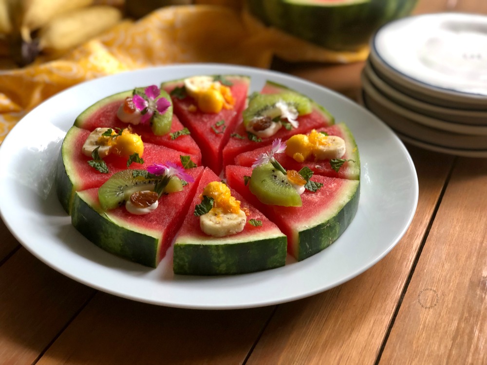A fresh watermelon pizza for the back to school menu