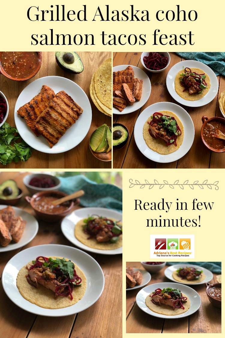 Enjoy the grilled Alaska coho salmon tacos and celebrate Wild Alaska Salmon Day on August 10th! These tacos are made with Alaska coho salmon fillets marinated in a Mexican chipotle soy black sauce. Grilled stovetop and served with pickled beets, avocado slices, cilantro and a homemade tomato-serrano salsa blended in the molcajete for an authentic Mexican taco experience. #AskForAlaska #TacoTuesday #IC ~ AD
