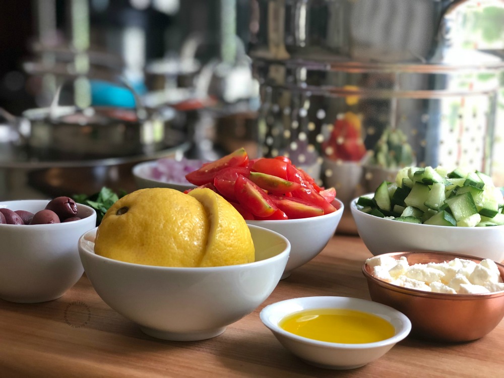 Few of the ingredients to make the farfalle pasta salad