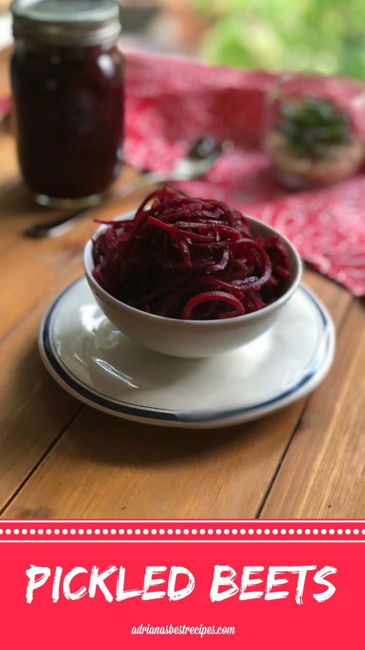Pickling is such an ancient food preservation technique using vinegar and spices so we decided to make spirals of pickled beets to use as a garnish. This is a simple recipe that has beets cut in spirals, vinegar, and spices. Then pickled inside the fridge overnight inside a mason jar. #pickling #easyrecipes #fermenting