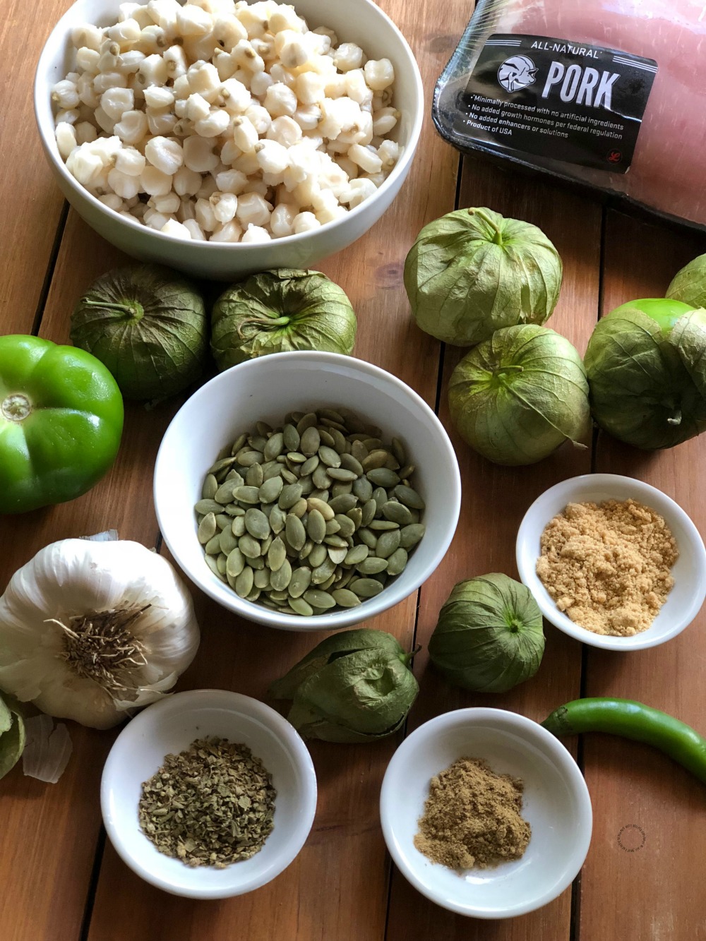 Ingredientes para el Pozole Verde de Cerdo