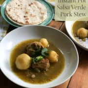 The Instant Pot Salsa Verde Pork Stew is a homey dish full of flavor