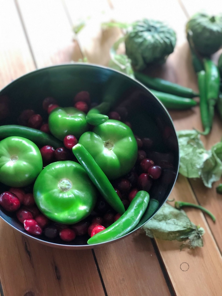 Ingredients for the cranberry tomatillo spicy salsa