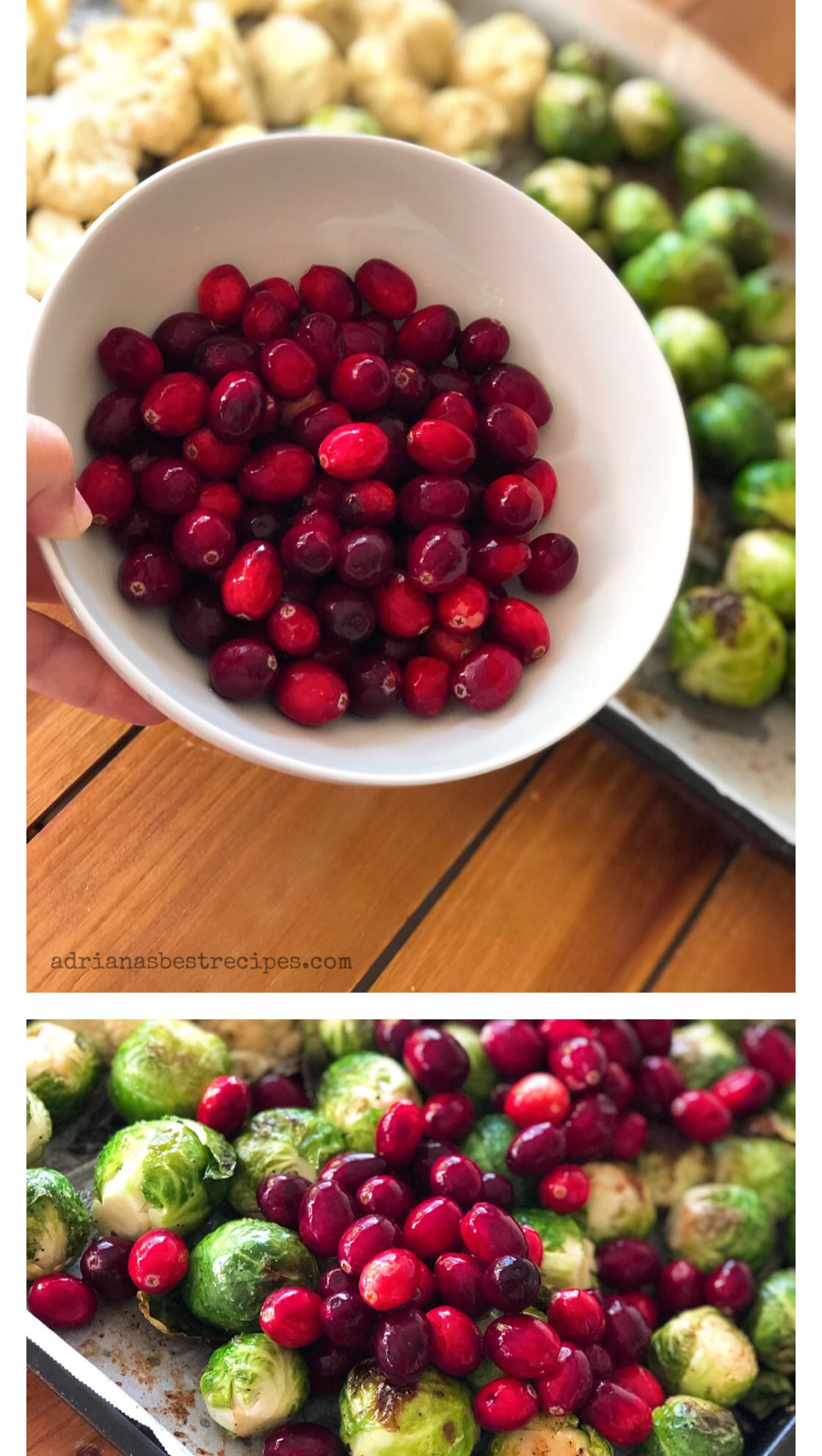 Adding the cranberries for a quick roast