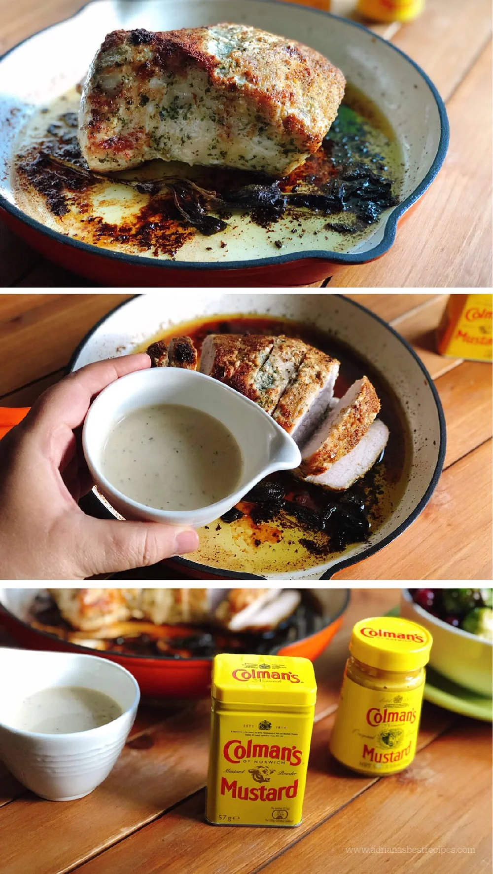 Serving the Spicy Mustard Pork Loin with a mustard sauce Serving the Spicy Mustard Pork Loin with a mustard sauce