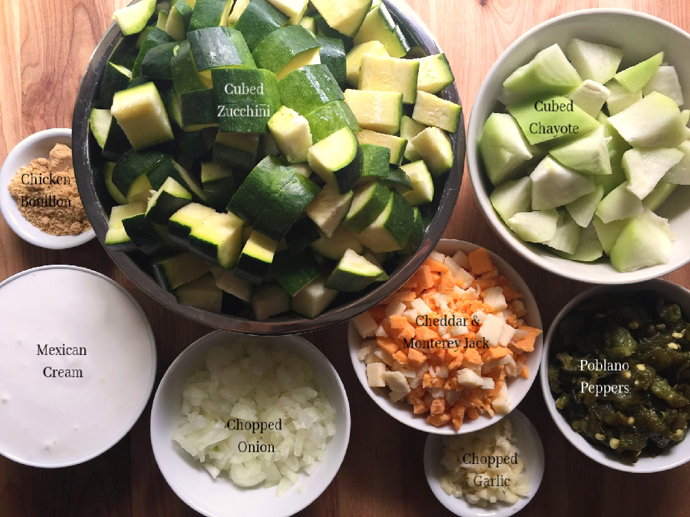 Ingredients for making the creamy chayote zucchini side dish