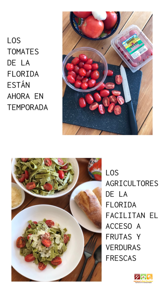 Cocinando los tallarines verdes con tomates floridanos