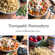 Inspired by the best pasta dish ate in a restaurant in Sorrento we created a Trompetti Pomodoro Pasta with real Parmigiano Reggiano
