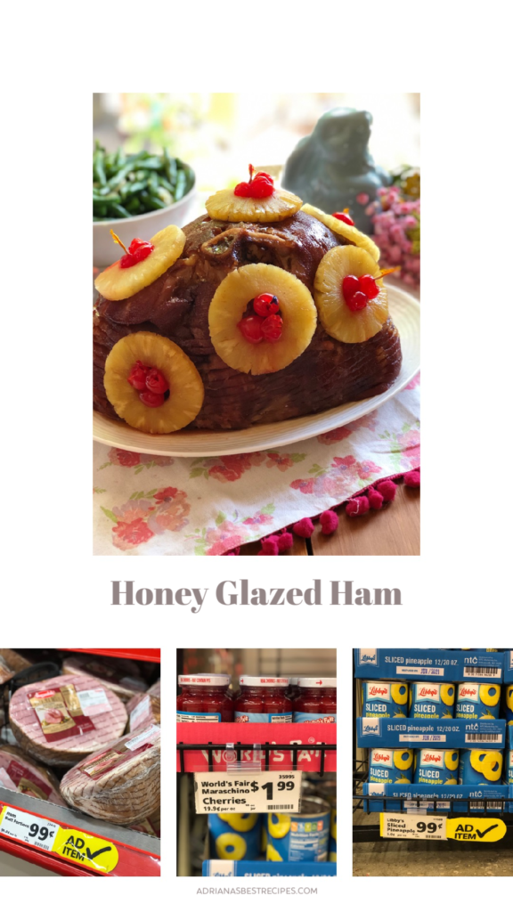 An affordable honey glazed ham shank with ingredients purchased at Save A Lot