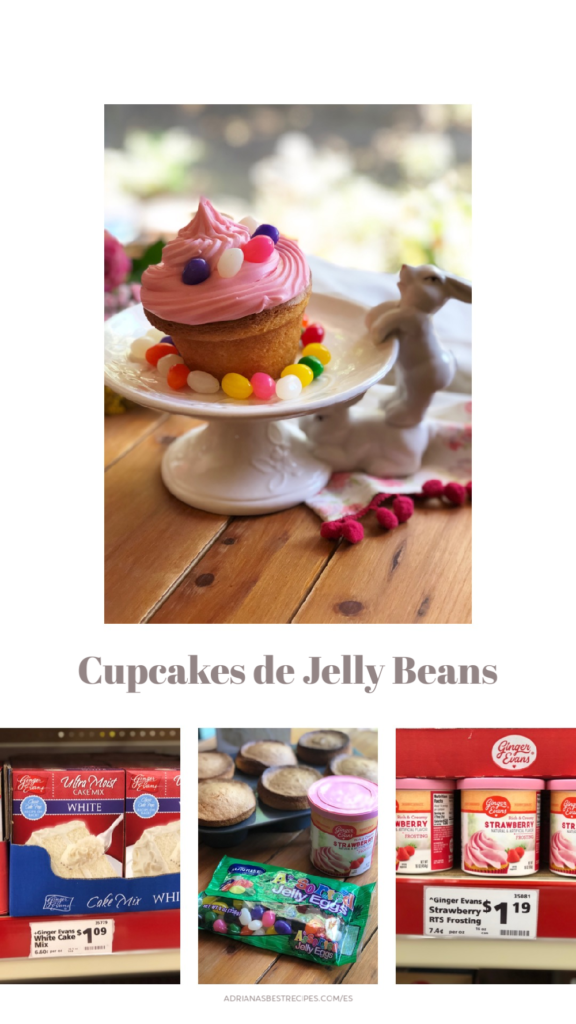 Cupcakes con jelly beans hechos con harina preparada para pastel y betún listo para usar
