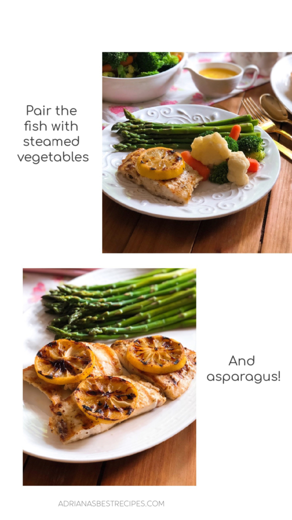 This grilled snapper is a tasty meal and pairs well with steamed vegetables of your choice and asparagus. 
