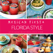 Organize a Mexican Fiesta Florida style this spring and summer. And choose Fresh From Florida produce when planning your party menu. We made watermelon juice, a grilled chicken bowl with roasted Florida bell peppers, and garnished with Florida sweet corn salsa, and pico de gallo. For dessert, we served blueberry lemon tiny cupcakes.
