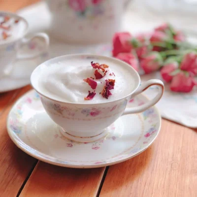 A soothing rose tea latte to celebrate mothers day