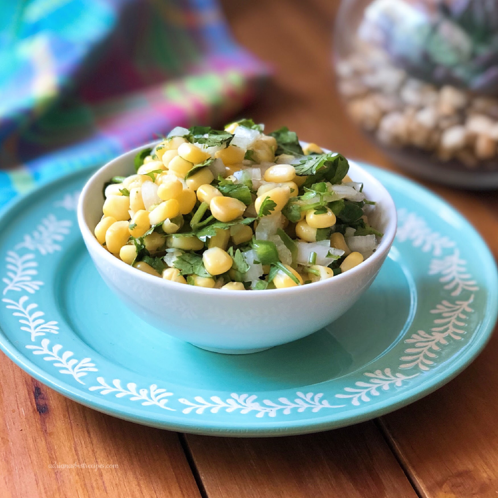 Sweet corn salsa with Fresh From Florida corn kernels, jalapeño peppers, onion, cilantro, and lime juice. 