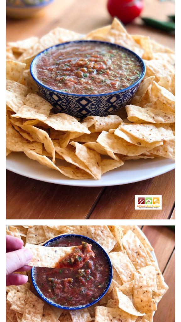 Serving the salsa in a bowl and pairing with corn strips