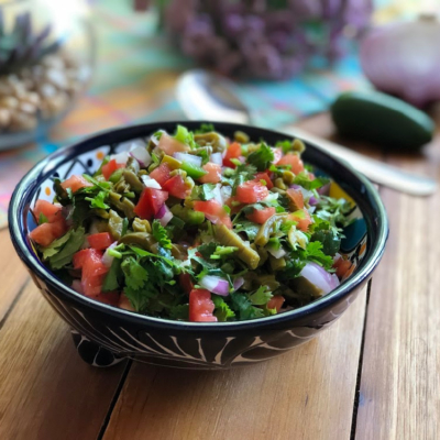 Esta es la salsa de nopales tiene tomate, jalapeños, cebolla, cilantro y comino