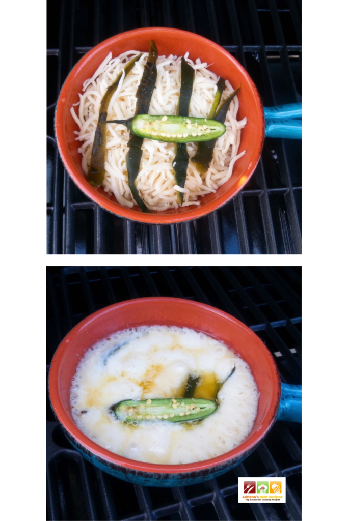 Making the melted cheese on teh grill and adding roasted poblano pepper for additional flavor