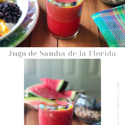 La sandía de Florida está ahora en temporada. Perfecta para un jugo de sandía. La sandía es una fruta muy popular durante el verano; La comemos tal cual, en postres, en ensaladas, en paletas heladas, en agua fresca e incluso en margaritas. ¿Pero sabías que puedes hacer jugo de sandía? El truco es elegir una sandía dulce sin semillas, y que haya madurado naturalmente. Esta receta no requiere de agua ni azúcar.