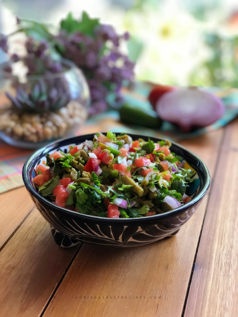 Refreshing nopalitos appetizer perfect to pair with corn chips