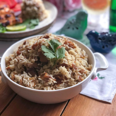 We are celebrating family and Hispanic Heritage Month with a bowl of plantain rice, also called little bird rice or “Arroz de Pajarito.”