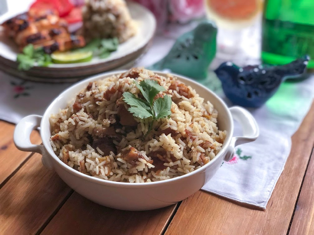 We are celebrating family and Hispanic Heritage Month with a bowl of plantain rice, also called little bird rice or “Arroz de Pajarito.”