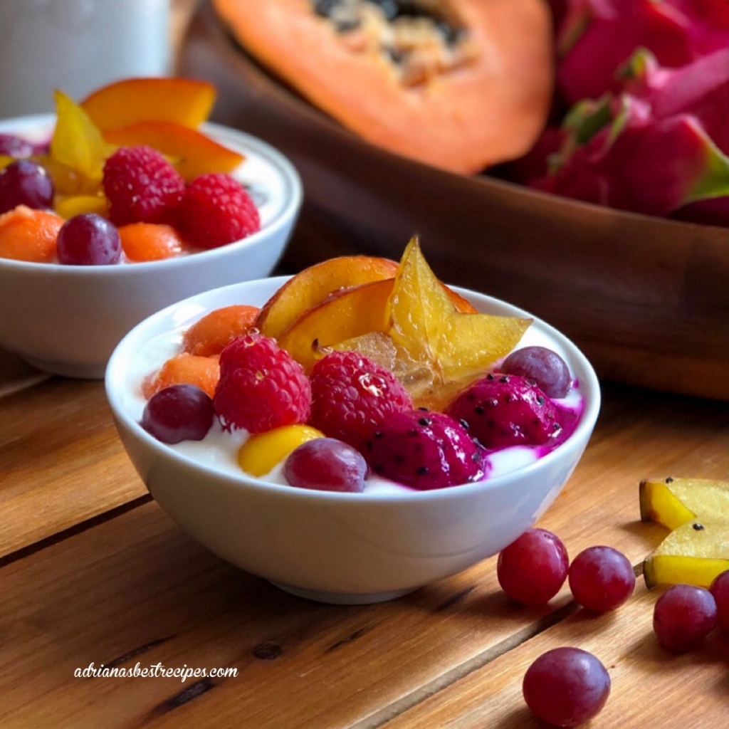 The yogurt with fruit and honey is a perfect breakfast or a yummy snack