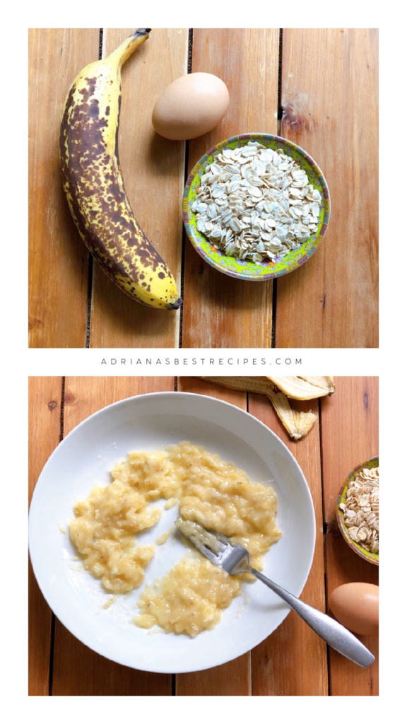 Mashed ripe banana, oats and an egg are the ingredients needed for the zero-waste pancakes