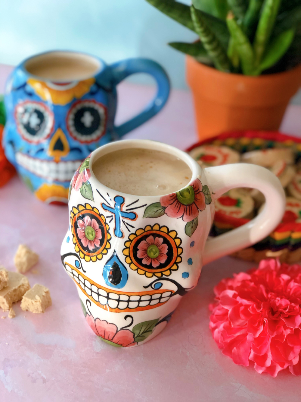 Cheers with a Mexican hot drink  