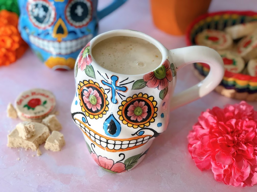 Mexican marzipan atole made with maicena and Mexican candy