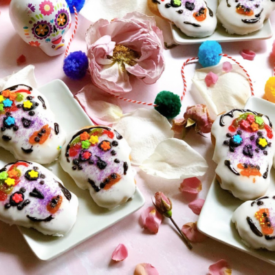 sugar skull cookies with colorful motifs
