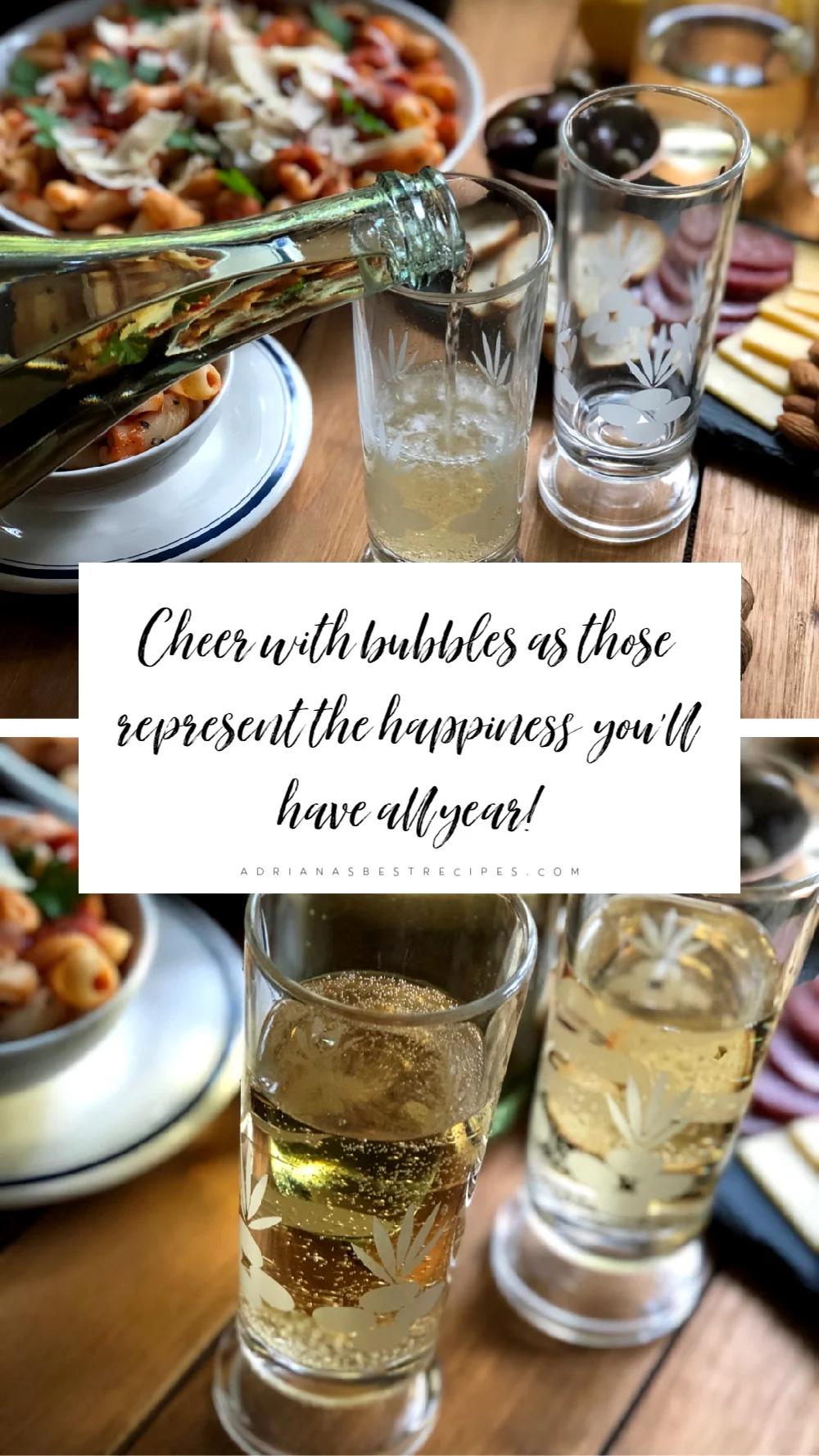 a collage with champagne glasses