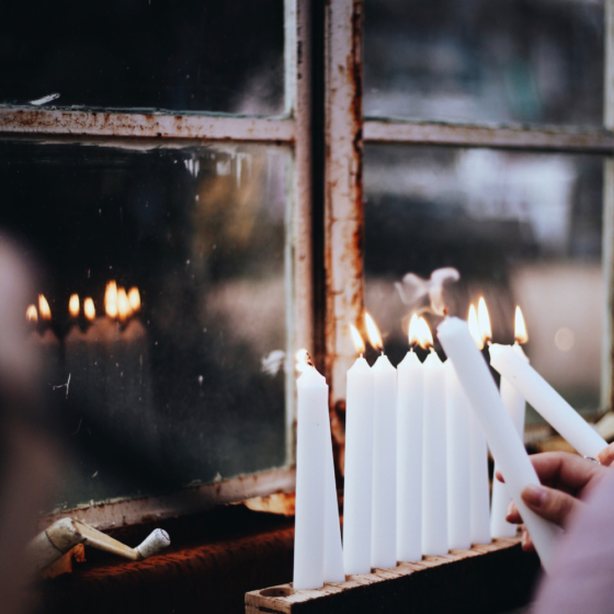 Lighting the Menorah for Hanukkah