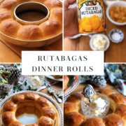 Celebrating the holidays with a southern cuisine favorite: rutabagas dinner rolls formed into a wreath. The main ingredient is canned diced rutabagas from Margaret Holmes, a McCall Farms brand. But we are also using all-purpose unbleached flour, one egg yolk, dry instant yeast, lukewarm water, butter, sugar, and salt.