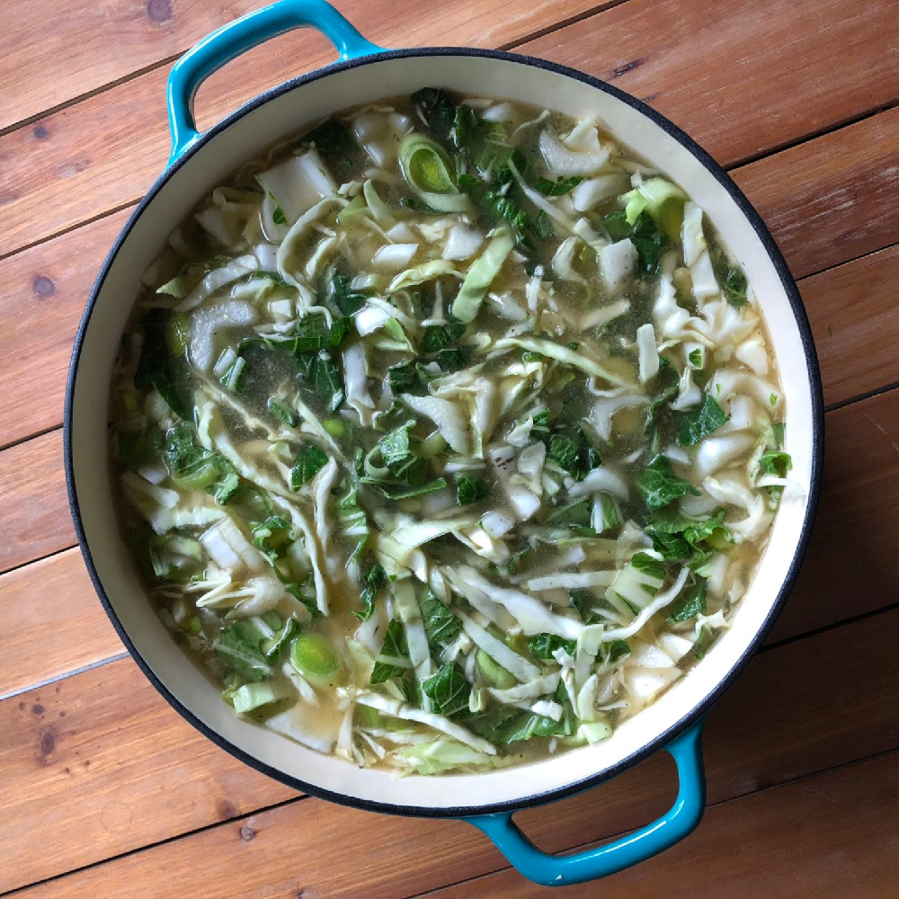 Cooking the soup in a dutch oven but you can use the Instant Pot too