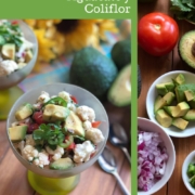 Prepara el ceviche vegano con aguacate y coliflor . Esta es una opción vegetariana, fresca, y apta para una dieta que promueve la salud del corazón. La receta tiene coliflor cruda, tomates, cebolla, aguacate, jalapeños, cilantro, aceite de oliva, jugo de limón y especias mexicanas.