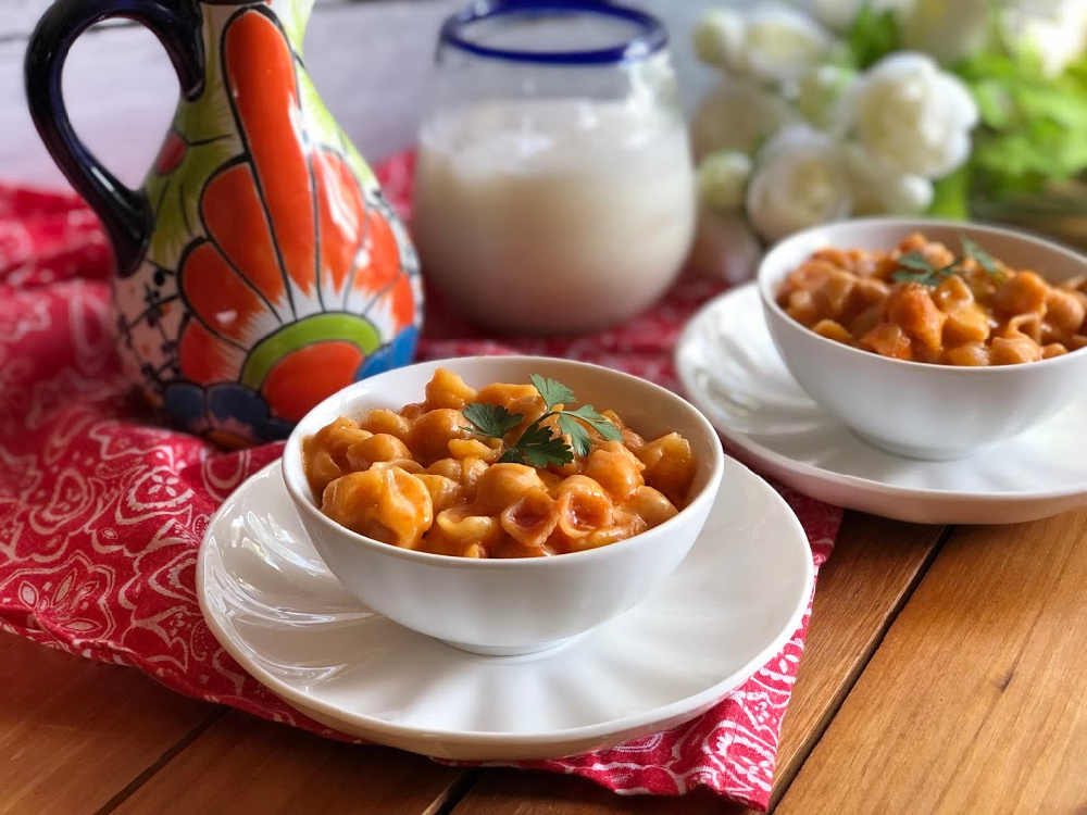 Mexican Pasta Shells cooked using dry pasta, Mexican style tomato puree, and Better Than Bouillon