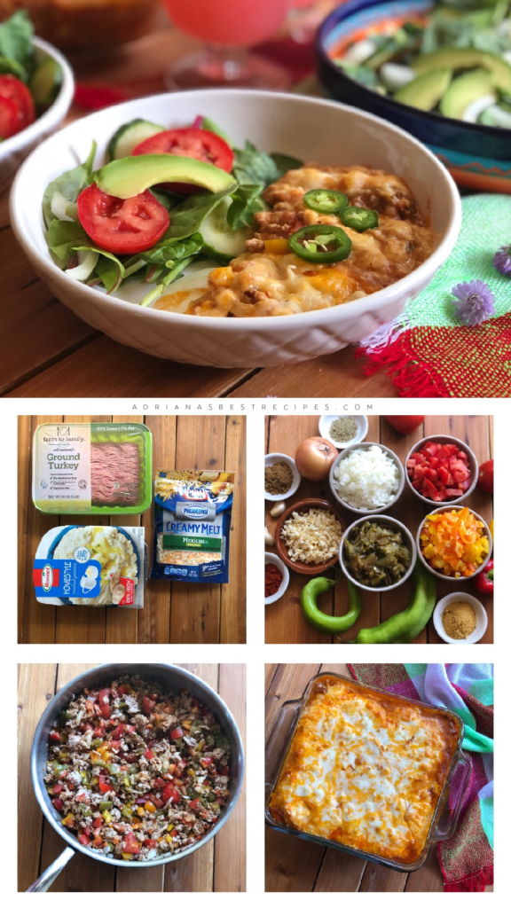 Showing the step by step process for making the Mexican style casserole.